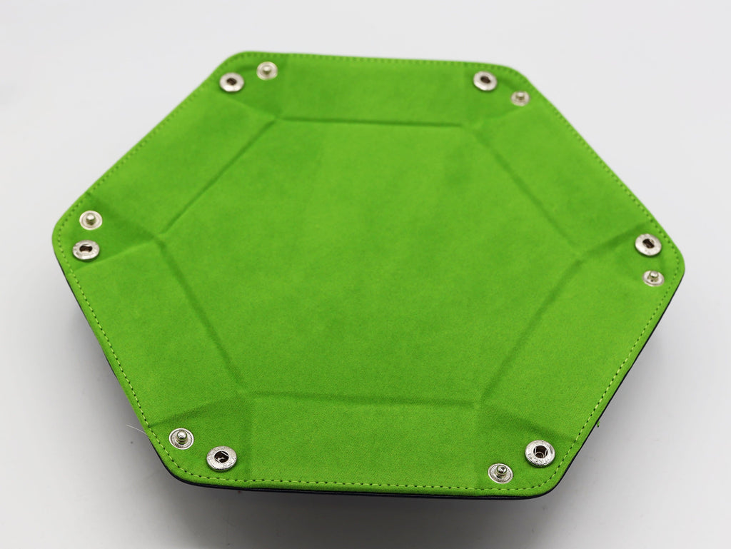 Leatherette & Velvet Hex Dice Tray (Navy with Lime) Dice Tray Foam Brain Games