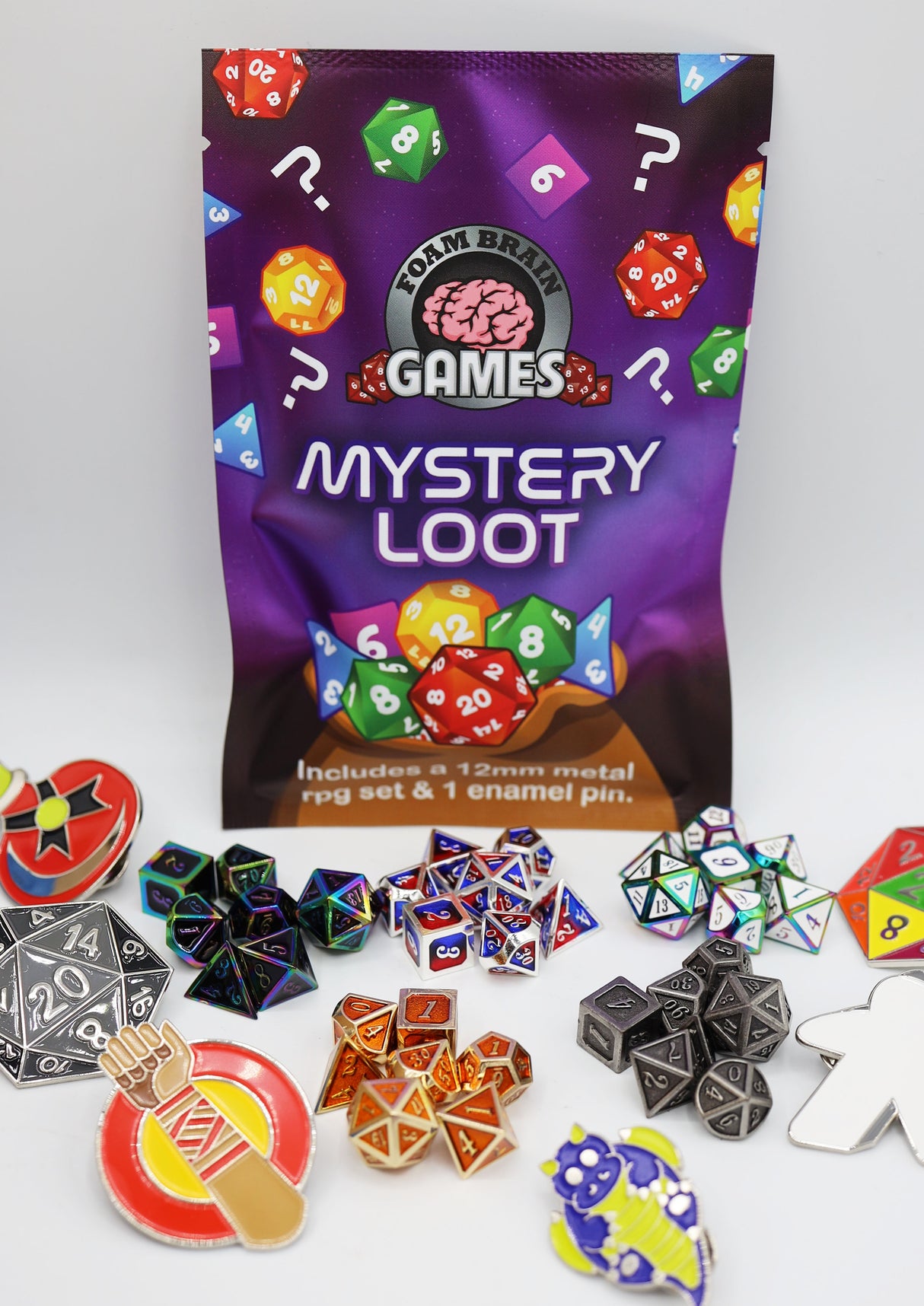 Epic Mystery Loot: Mini Metal RPG Set + Enamel Pin Mystery Loot Foam Brain Games