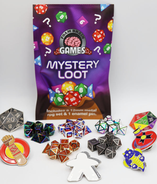 Epic Mystery Loot: Mini Metal RPG Set + Enamel Pin Mystery Loot Foam Brain Games