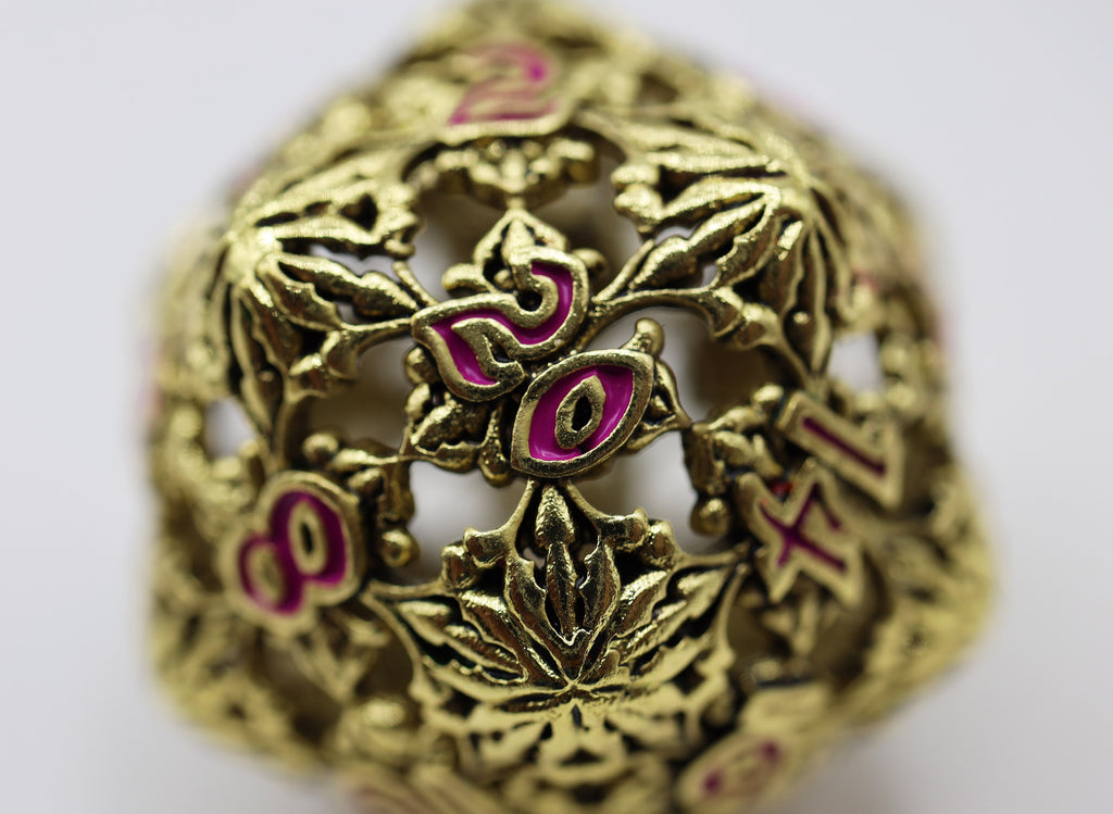 Fleur de Lis: Gilded Magenta - Hollow Metal RPG Dice Set Metal Dice Foam Brain Games