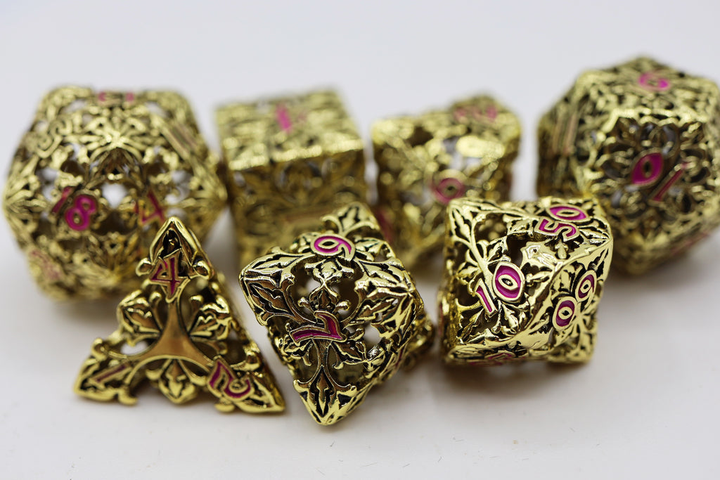 Fleur de Lis: Gilded Magenta - Hollow Metal RPG Dice Set Metal Dice Foam Brain Games