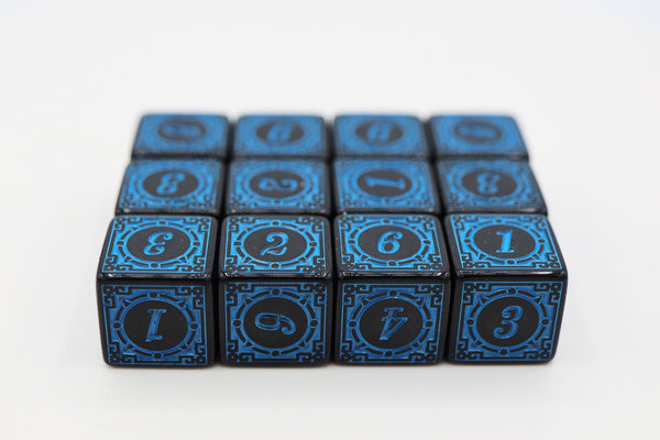 12 piece D6s - Magic Burst Blue Plastic Dice Foam Brain Games