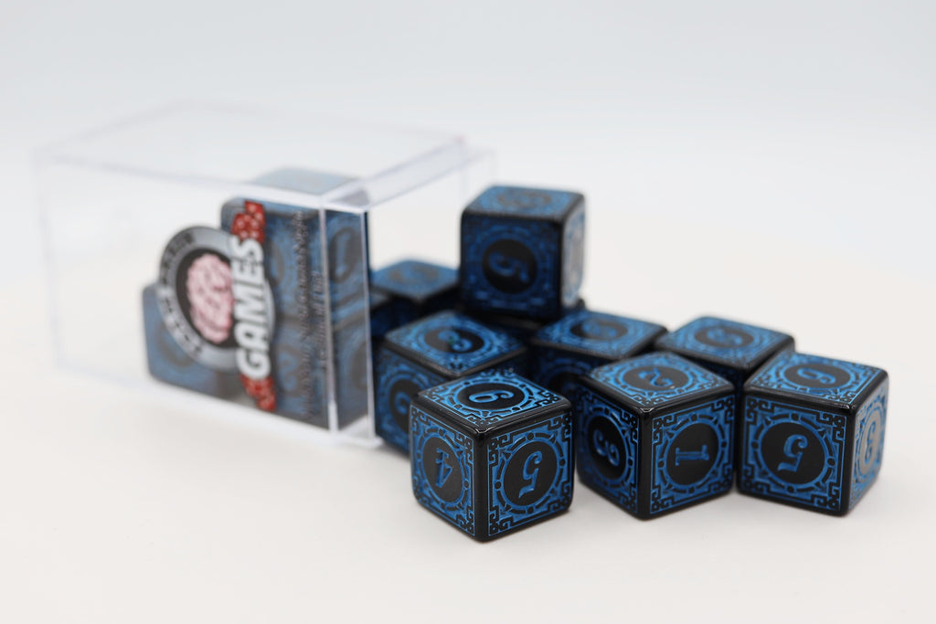12 piece D6's - Magic Burst Blue Plastic Dice Foam Brain Games