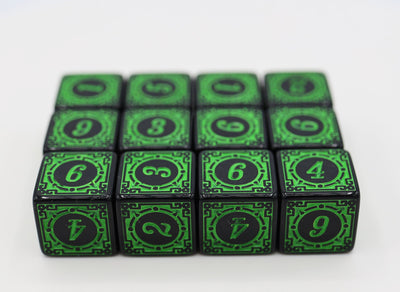12 piece D6's - Magic Burst Green Plastic Dice Foam Brain Games