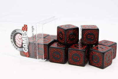 12 piece D6's - Magic Burst Red Plastic Dice Foam Brain Games