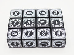 12 piece D6s - Magic Burst White Plastic Dice Foam Brain Games