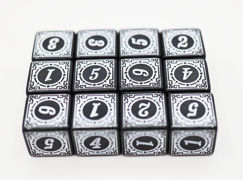 12 piece D6s - Magic Burst White Plastic Dice Foam Brain Games