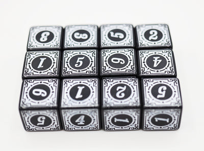 12 piece D6's - Magic Burst White Plastic Dice Foam Brain Games
