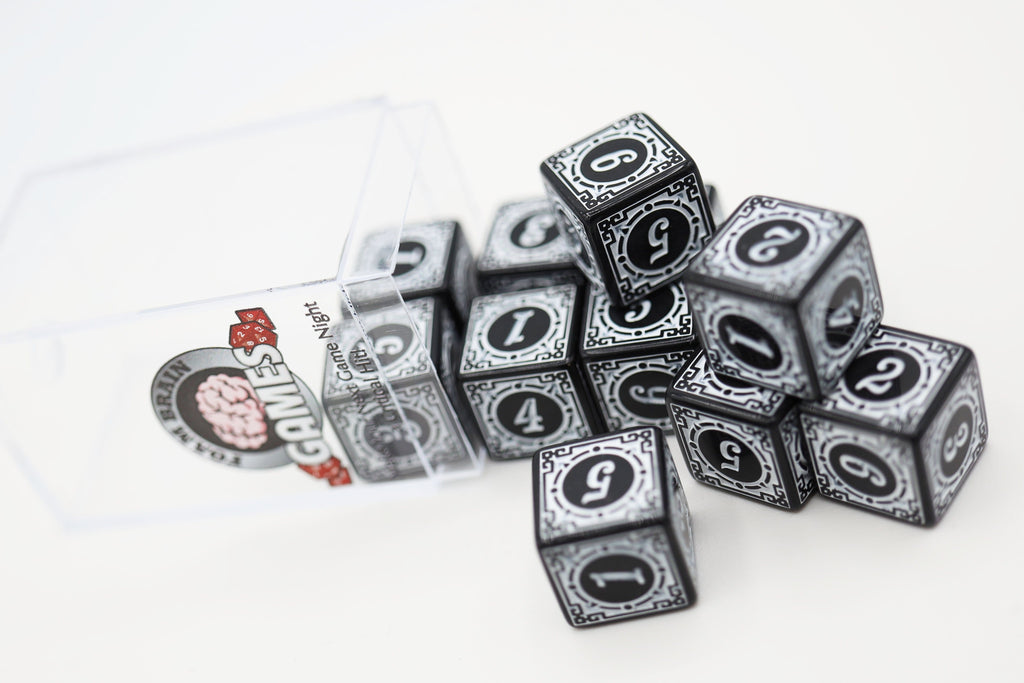 12 piece D6s - Magic Burst White Plastic Dice Foam Brain Games