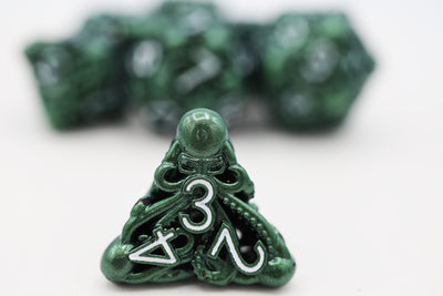 Mind Eater: Green - Hollow Metal RPG Dice Set Metal Dice Foam Brain Games