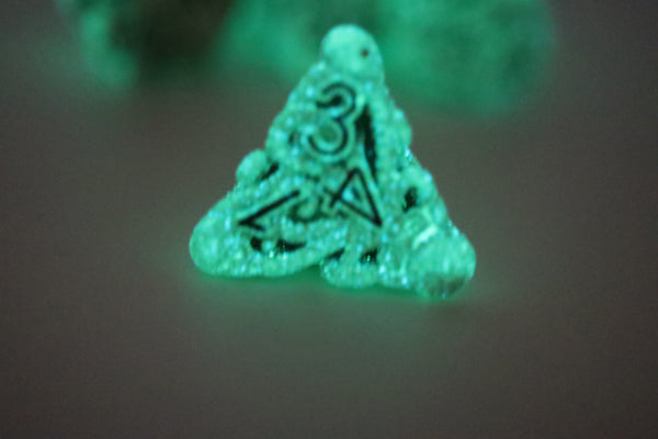 Mind Eater: Glow Green - Hollow Metal RPG Dice Set Metal Dice Foam Brain Games