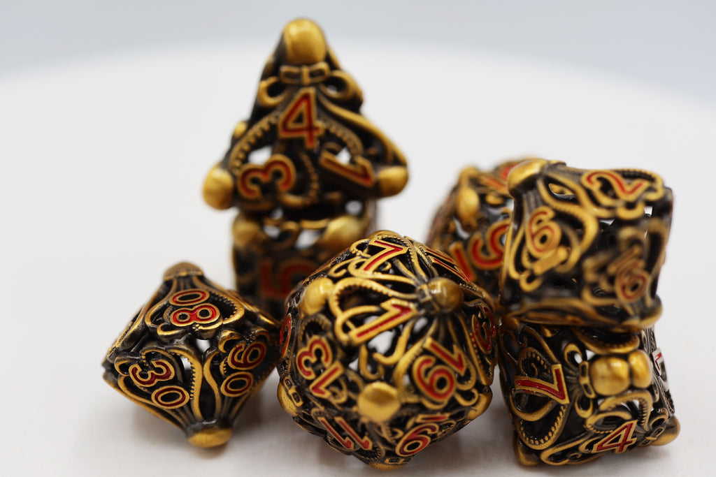 Mind Eater: Gold - Hollow Metal RPG Dice Set Metal Dice Foam Brain Games