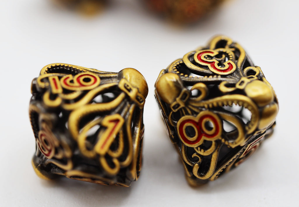 Mind Eater: Gold - Hollow Metal RPG Dice Set Metal Dice Foam Brain Games