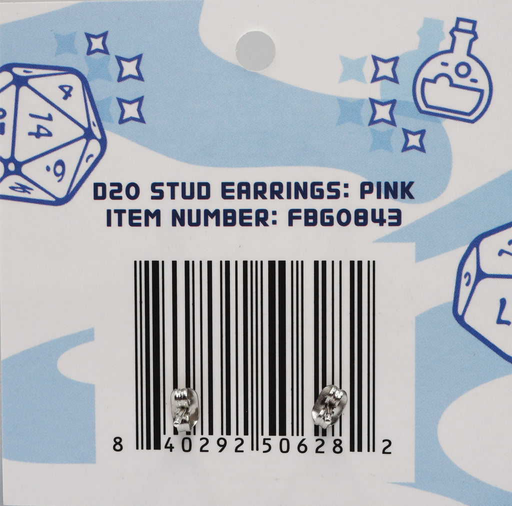 D20 Stud Earrings: Pink Jewelry Foam Brain Games