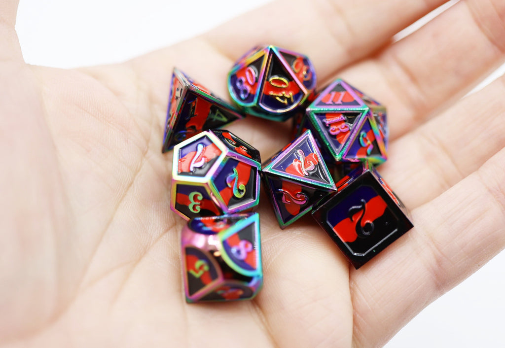 Polyamorous Pride Flag - Metal RPG Dice Set Metal Dice Foam Brain Games