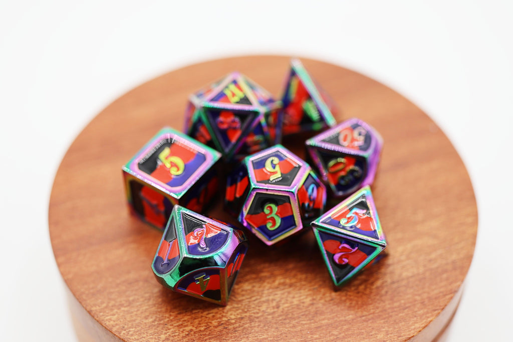 Polyamorous Pride Flag - Metal RPG Dice Set Metal Dice Foam Brain Games