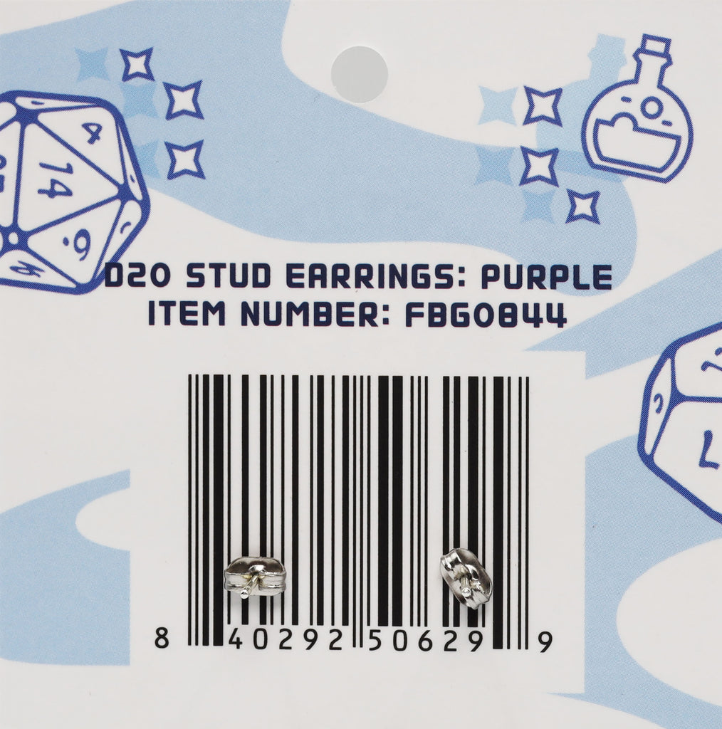 D20 Stud Earrings: Purple Jewelry Foam Brain Games