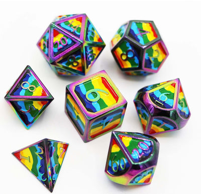 Rainbow Pride Flag - Metal RPG Dice Set Metal Dice Foam Brain Games