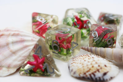Pink Starfish and Seaweed RPG Dice Plastic Dice Foam Brain Games