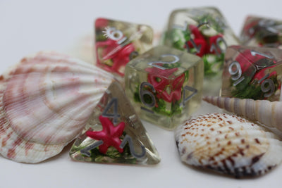 Pink Starfish and Seaweed RPG Dice Plastic Dice Foam Brain Games
