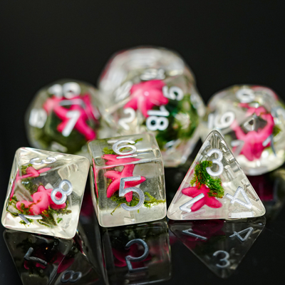 Pink Starfish and Seaweed RPG Dice Plastic Dice Foam Brain Games