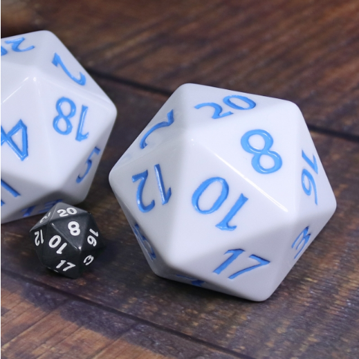 55mm Titan D20 - White with Blue Plastic Dice Foam Brain Games