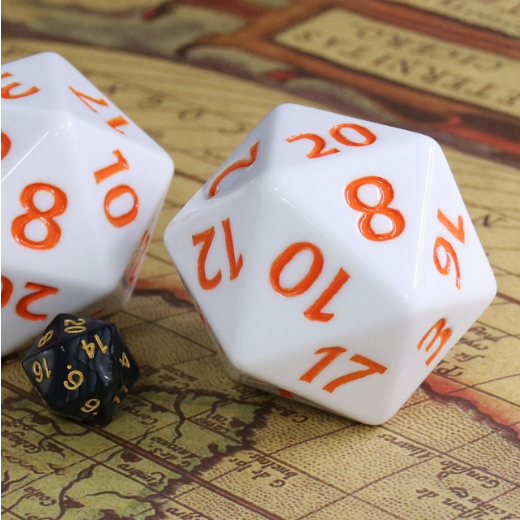 55mm Titan D20 - White with Orange Plastic Dice Foam Brain Games