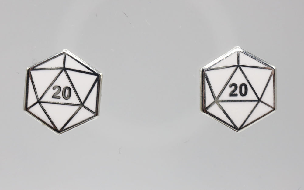 D20 Stud Earrings: White Jewelry Foam Brain Games