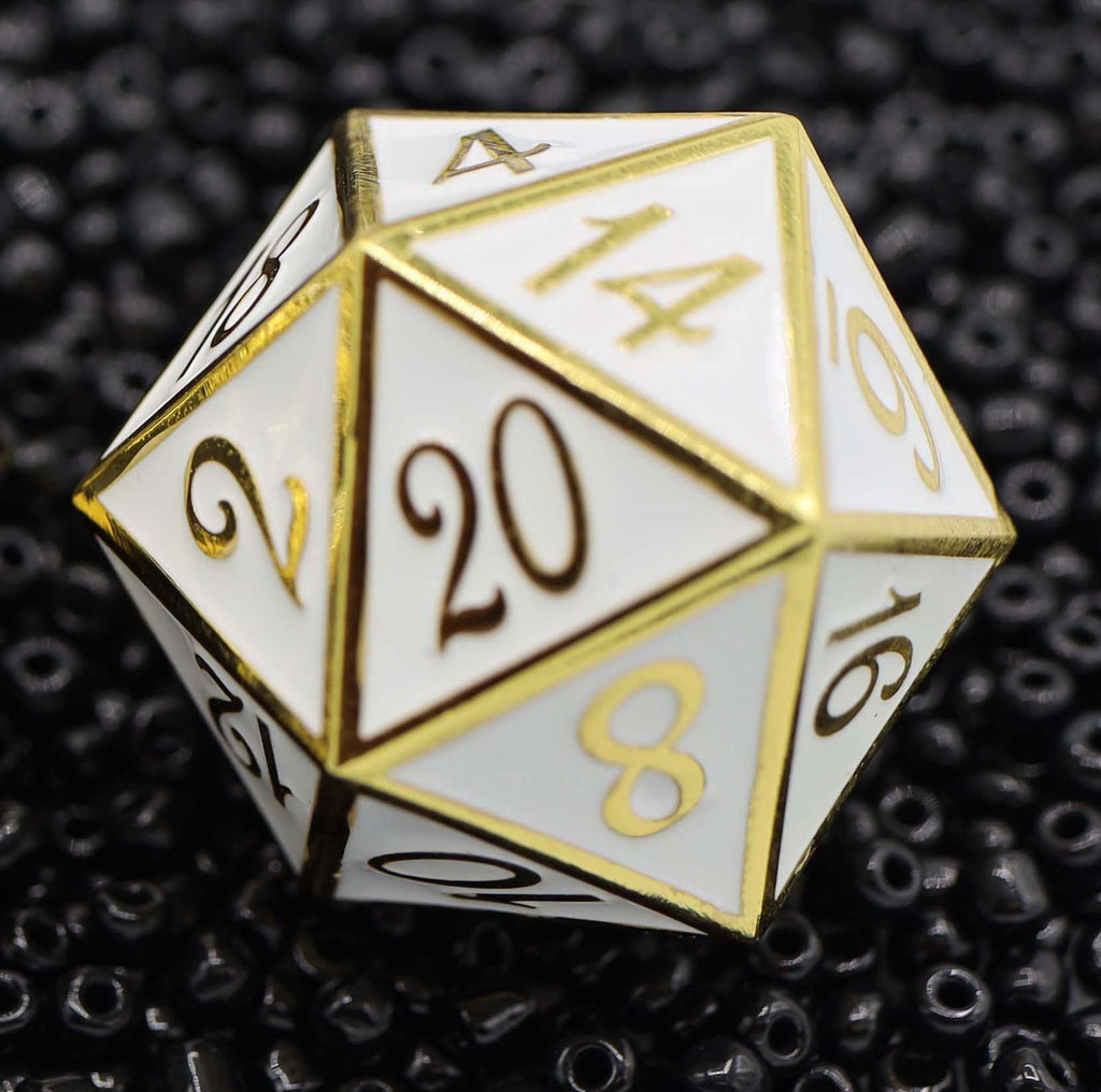 35mm Metal D20 - Gold with White Metal Dice Foam Brain Games