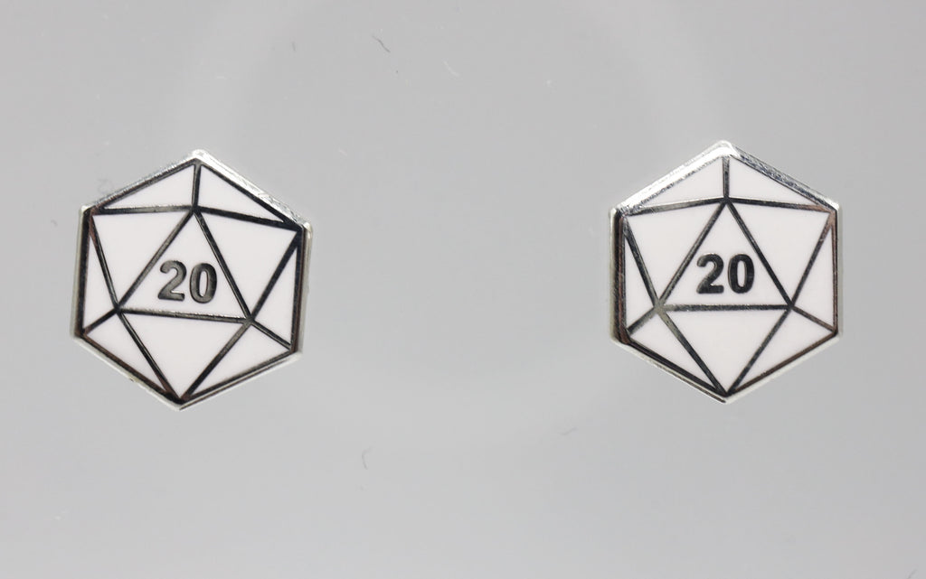 D20 Stud Earrings: White Jewelry Foam Brain Games