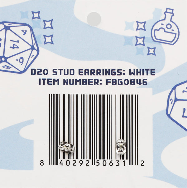 D20 Stud Earrings: White Jewelry Foam Brain Games