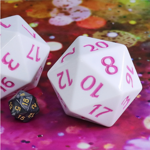 55mm Titan D20 - White with Magenta Plastic Dice Foam Brain Games