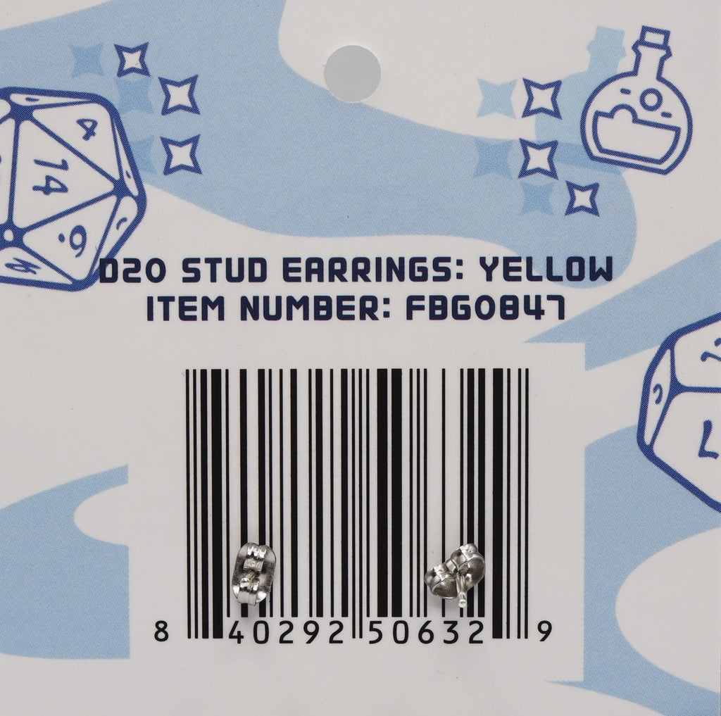 D20 Stud Earrings: Yellow Jewelry Foam Brain Games